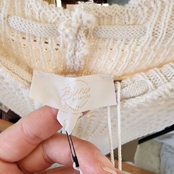 Blanco S Boho Crochet Flare Pants Open Knit Fabric Tan Beige Coastal Cowgirl NWT - Picture 10 of 12